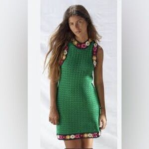 Zara Green Crochet Mini Dress with Floral Trim